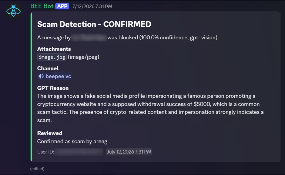 A scam confirmed by a moderator, with GPT's reasoning attached
