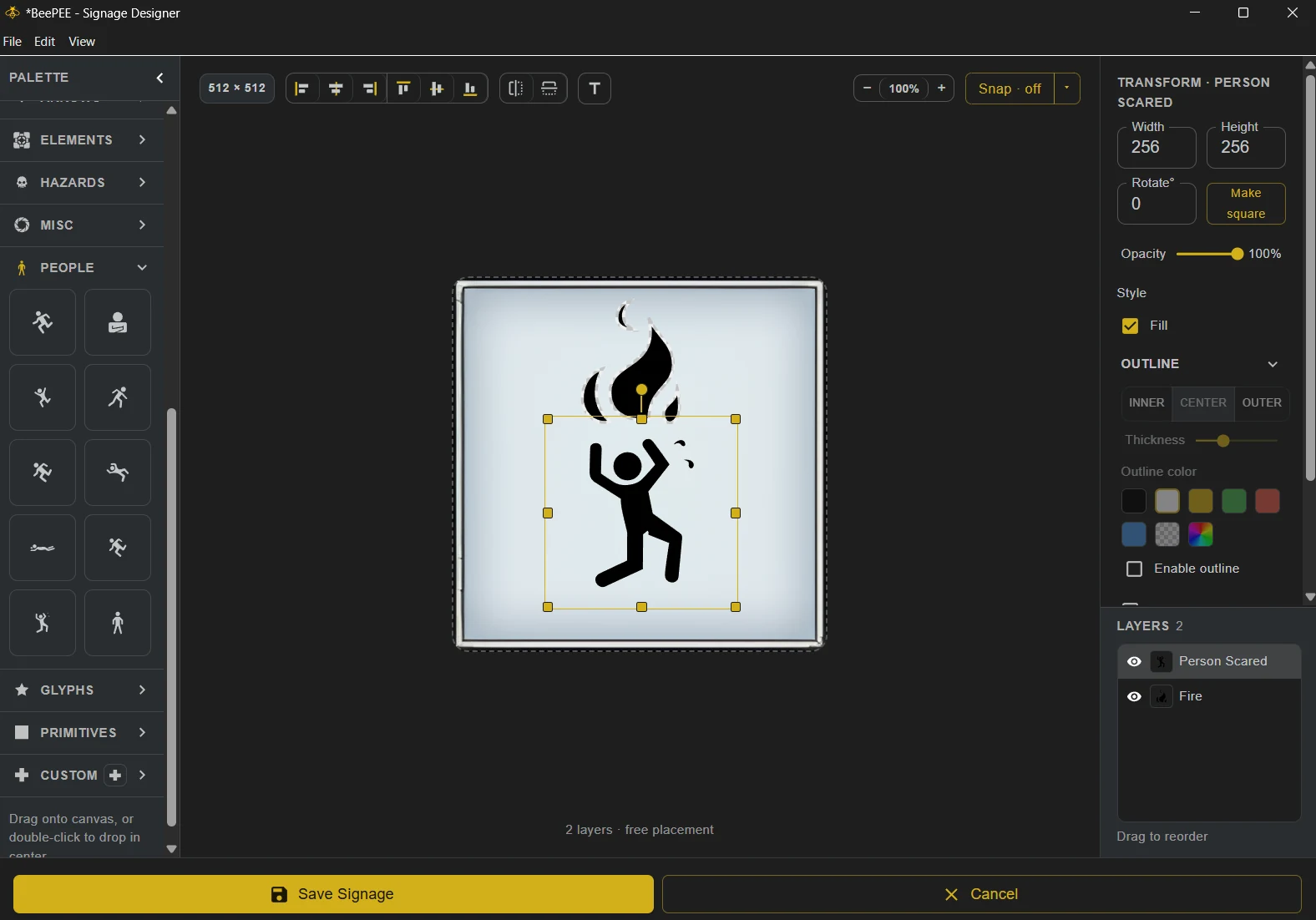 The signage designer, layering a scared person over fire